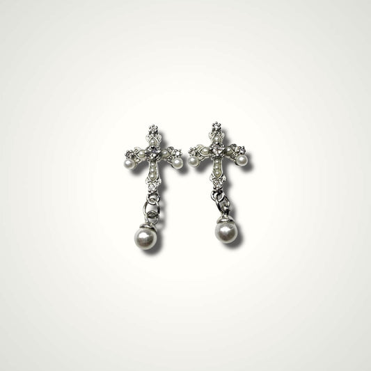 Dangled Pearl Cross Elegance Charm 016